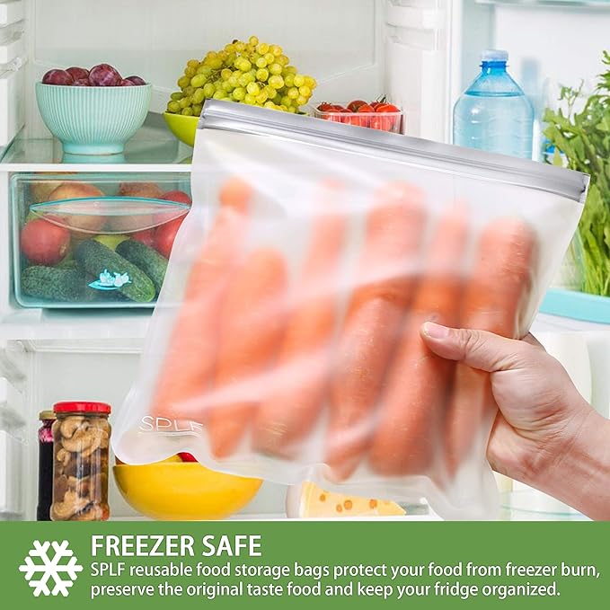 SPLF 9 Pack Reusable Gallon Freezer Bags, BPA Free 1 gallon Leakproof Silicone and Plastic Free Food Storage Bags for Meal Prep, Fruits, Sandwich, Snack, Travel Items
