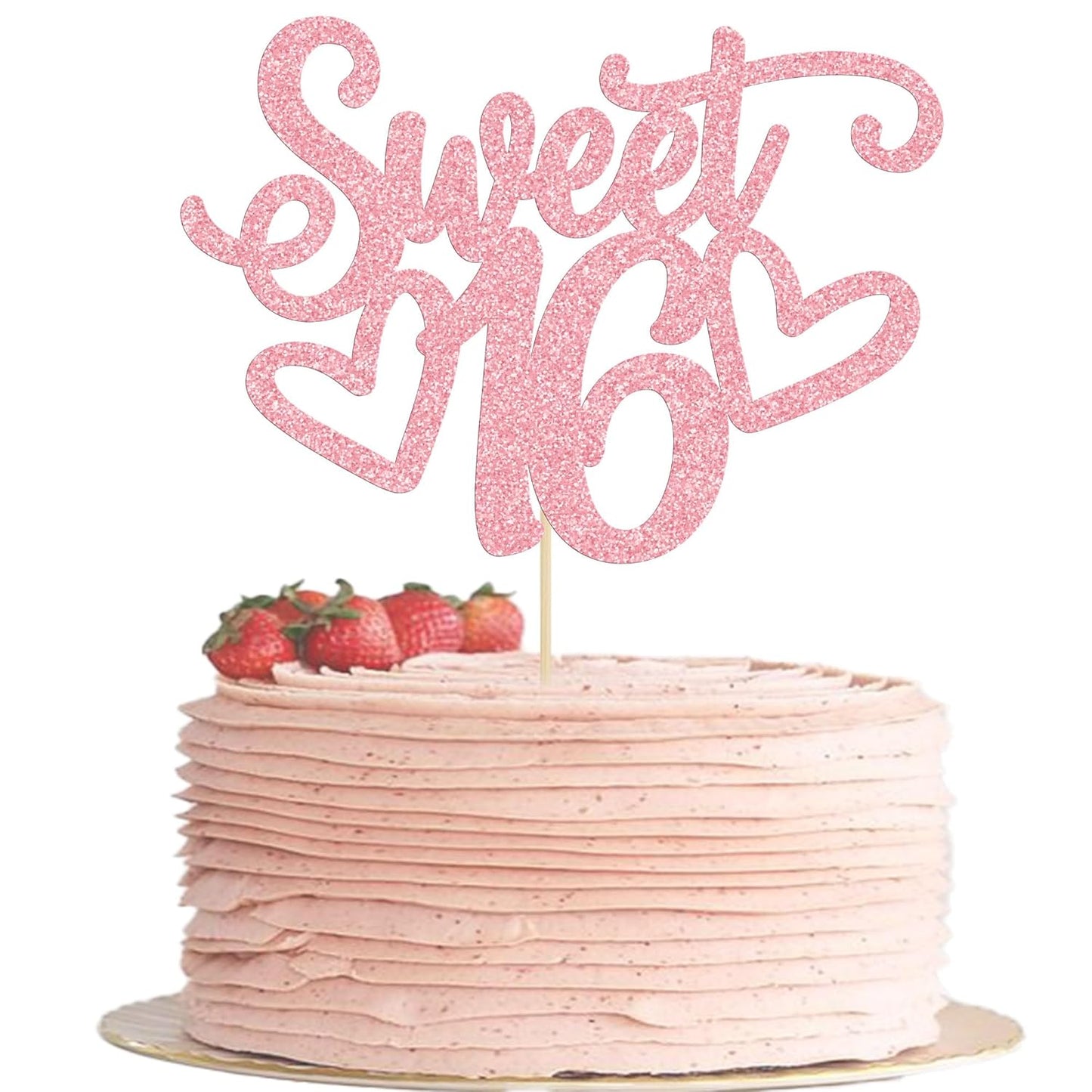 Gyufise 1Pc Sweet Teenager 16 Cake Topper Glitter 16th Birthday Cake Pick for Cheers to 16 Years Old 16th Birthday Party Cake Decorations Supplies Pink