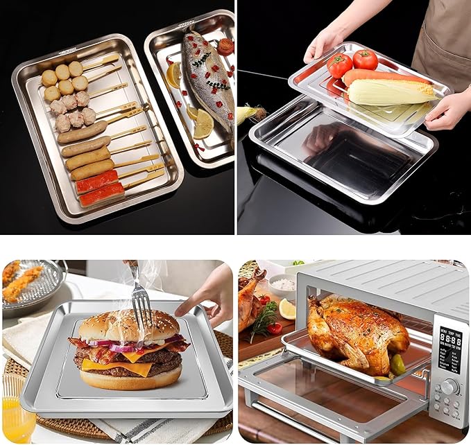 Loaf Pans for Baking Sheet, 14 Inch Extra Large Stainless Steel Bread Cookie Pan Tins for Homemade Meatloaf Cake Brownies, Healthy Duty Bakeware Tray, Dishwasher Safe, 2Pcs