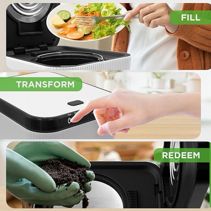 Nutrichef 3L Electric Kitchen Composter - Compost’s Organic Material & Food Scraps | Countertop Automatic Compost Bin | Dry, Crush, & Cooling Functions | Perfect for Kitchens & Apartments | White
