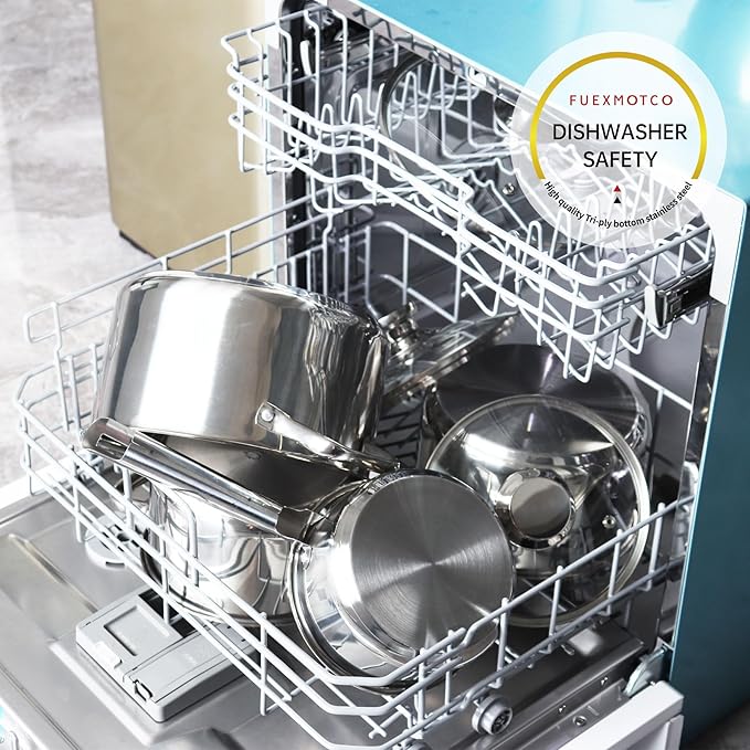 7-Piece Induction Ready Stainless Steel Cookware Set with Glass Lids,1.6QT Saucepan + 2.7QT/3.6QT/6.3QT Stockpots,Dishwasher Safe EvenHeat Tech Pro Kitchen Essentials