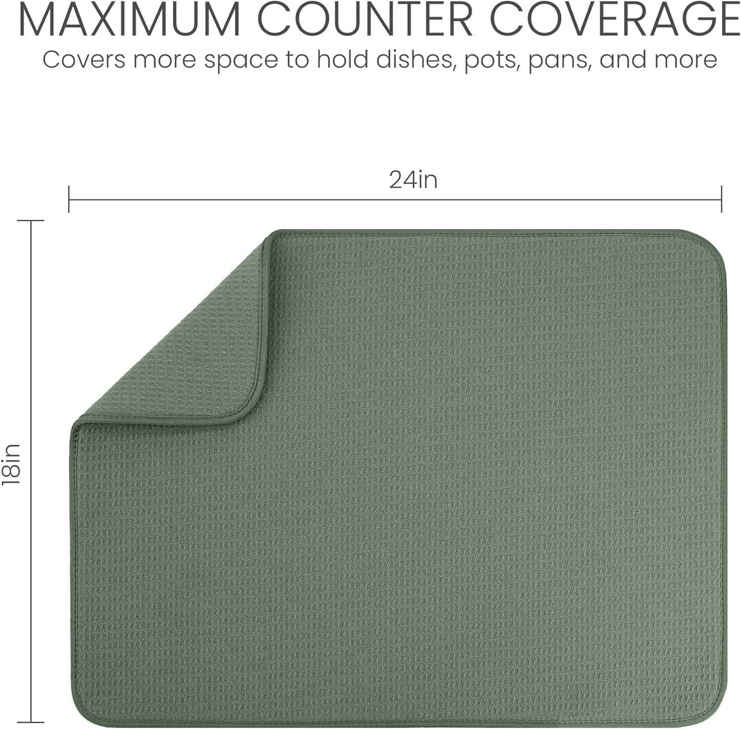 Bellemain XXL Dish Mat 24" x 17" ( LARGEST MAT ) Microfiber Dish Drying Mat , Super absorbent ( Green )