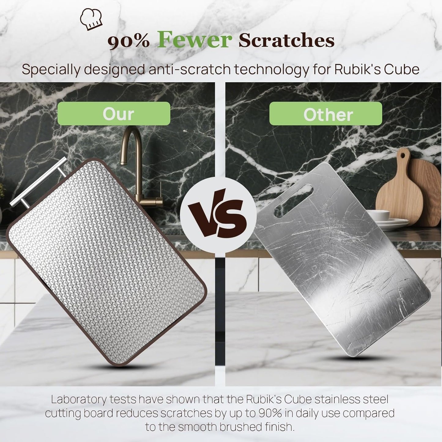 Stainless Steel Cutting Board Wood Double Sided Chopping Cutting Boards for Kitchen - 2 in 1 Ebony Metal with Handle Scratch Resistant Raw Meat Vegetable Fruit Cooking Gift 16.3''×10.4''×1''(Upgraded)