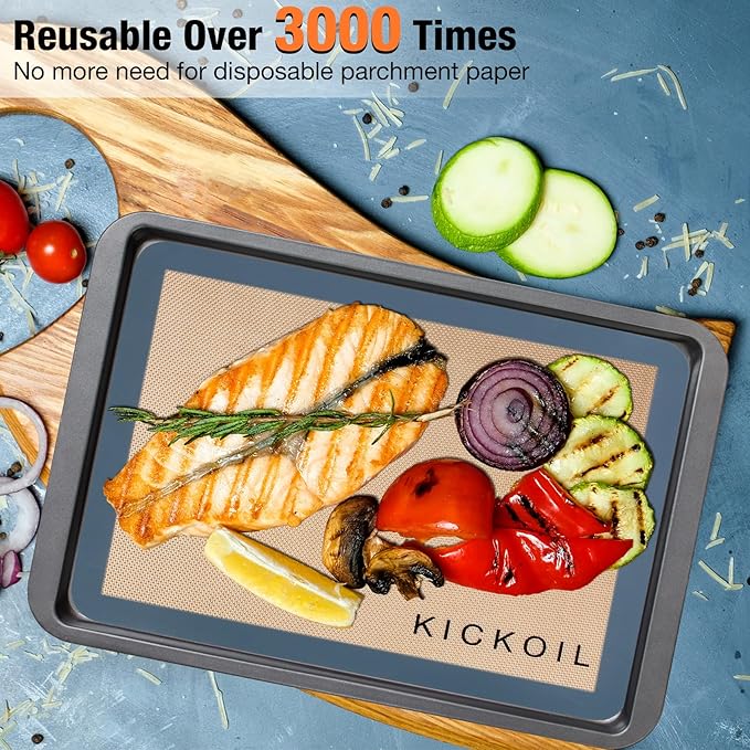 Silicone Baking Mat Large 3 Pack-2 Half Sheets+1 Small Quarter Sheet,Reusable Non Stick Food Safe Baking Supplies Oven Liners Bakeware Mats for Cookies,Macarons,Bread, Pastry, Vegetables