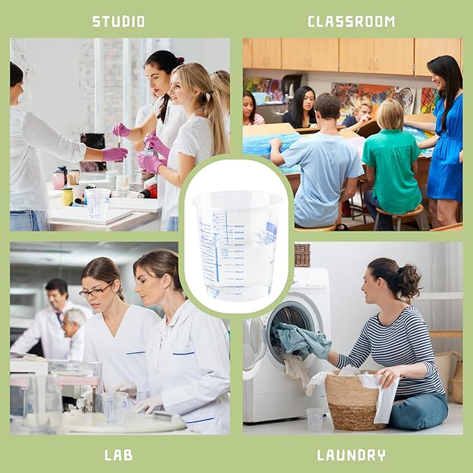 16 Oz Disposable Measuring Cups - Pack of 100 Clear Graduated Plastic Mixing Cups, Reusable for Paint, Epoxy Resin, Art, Kitchen - Liquid Mixing Cups