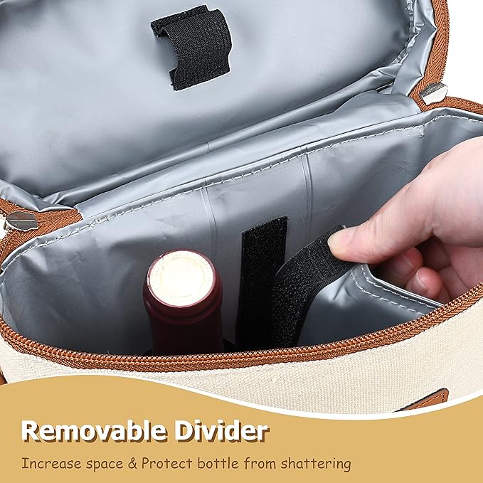 Tirrinia 2 Bottle Wine Gift Tote Carrier - Leakproof & Insulated Padded Versatile Wine Cooler Bag for Travel, BYOB Restaurant, Wine Tasting, Party, Dinner,Gift for Wine Lovers, Beige