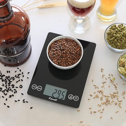 Escali Arti Glass Food Scale Digital Countertop Kitchen, Baking and Cooking Scale with Nutrition and Calorie Counter, 15-Pound Capacity, 9" x 6.5" x .75", Black
