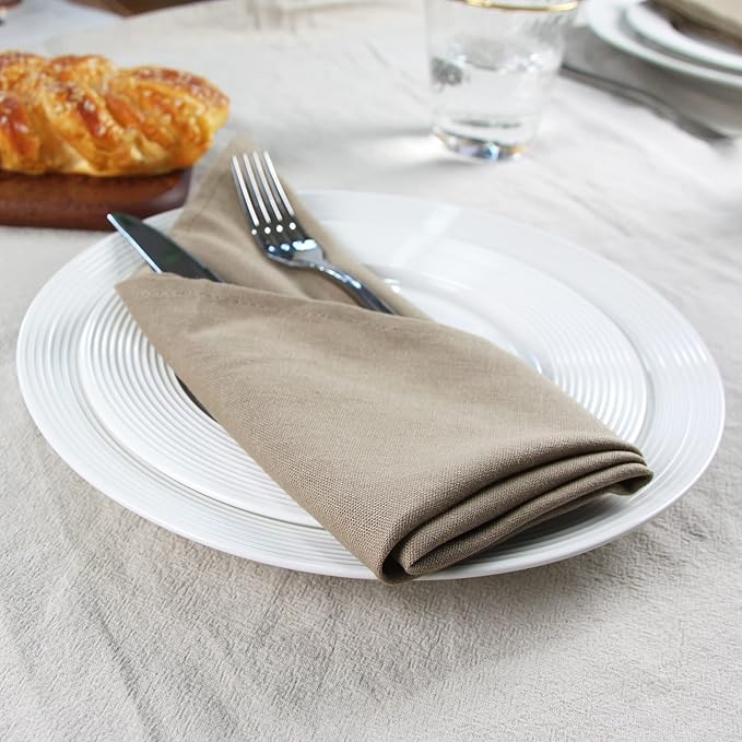 Solid Color Linen Blended Thin Dinner Cloth Napkins - Set of 12 (40 x 40 cm) - for Events & Home Use (Multi Brown)