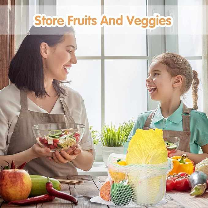 Frienda 20 Pcs Mesh Bags for Toys Storage 3 Sizes Reusable Produce Bags with Drawstring for Beach Bath Pool Toy Organizer, Fruits Vegetable Grocery Playroom Storage(Green, Yellow, Rose Red)