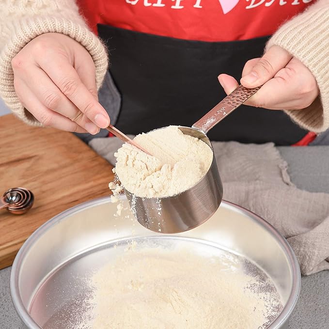 Smithcraft Copper Measuring Cups and Spoons Set 14, Stainless Steel Measuring Cups and Spoons for Baking&Kitchen, Metal Metric&US Dry&Liquid 5 Measure Cups & 6 Spoons with Leveler&Conversion Chart