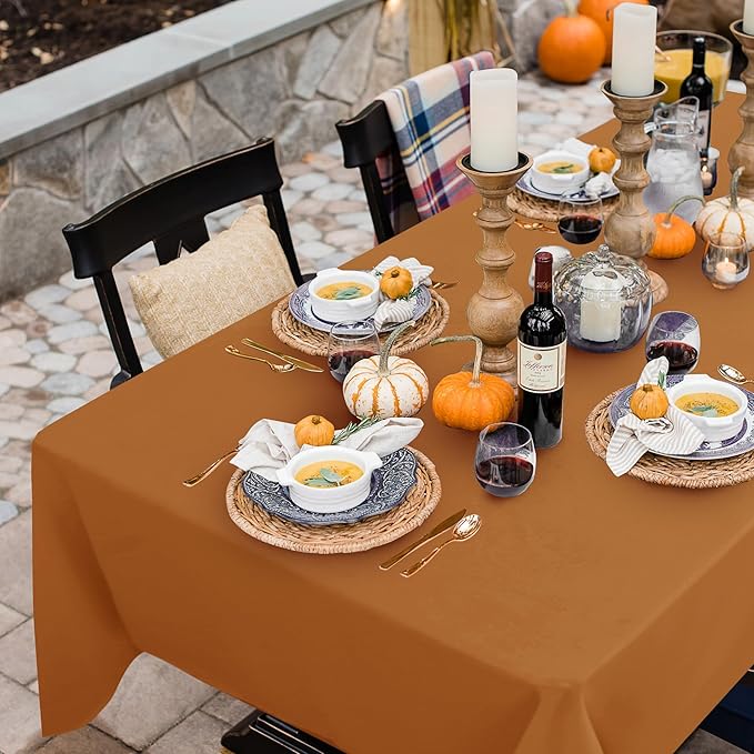 sancua Fall Tablecloth Rectangular for 6 Foot Tables - 60 x 102 Inch - Stain and Wrinkle Resistant Rectangle Table Cloth, Fabric Thanksgiving Table Cover for Dining Tables, Buffet Parties, Bronze