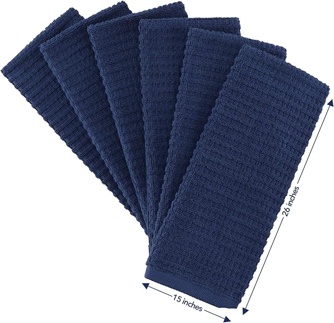 CRAFTSWORTH Kitchen Towels, 15 x 26 Inches, Pack of 6, 400 GSM, 100% Ring Spun Cotton, Solid Navy Dish Towels Super Soft and Absorbent, Tea Towels and Bar Towels