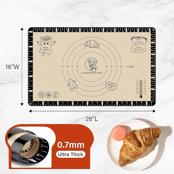 Silicone Macaron Baking Mat with Recipes, Silicone Mat for Baking Bread, Pizza, Extra Thick Silicone Baking Mat with Measurement, Non Stick Pastry Mat for Dough Rolling Out