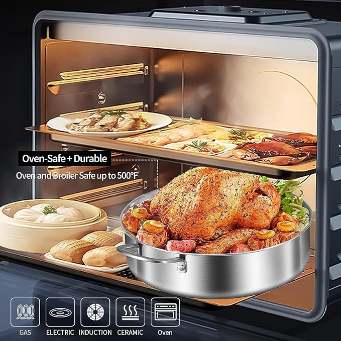 LOLYKITCH Whole Body Tri-Ply Stainless Steel 5.5 QT Sauté Pan with Lid,12 Inch Deep Frying Pan,Jumbo Cooker,Dishwasher and Oven Safe,Detachable Handle.