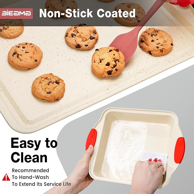 13-Piece Baking Pans Sets, Nonstick Bakeware Sets, BPA-Free Carbon Steel Stackable Bakeware Set, Cream