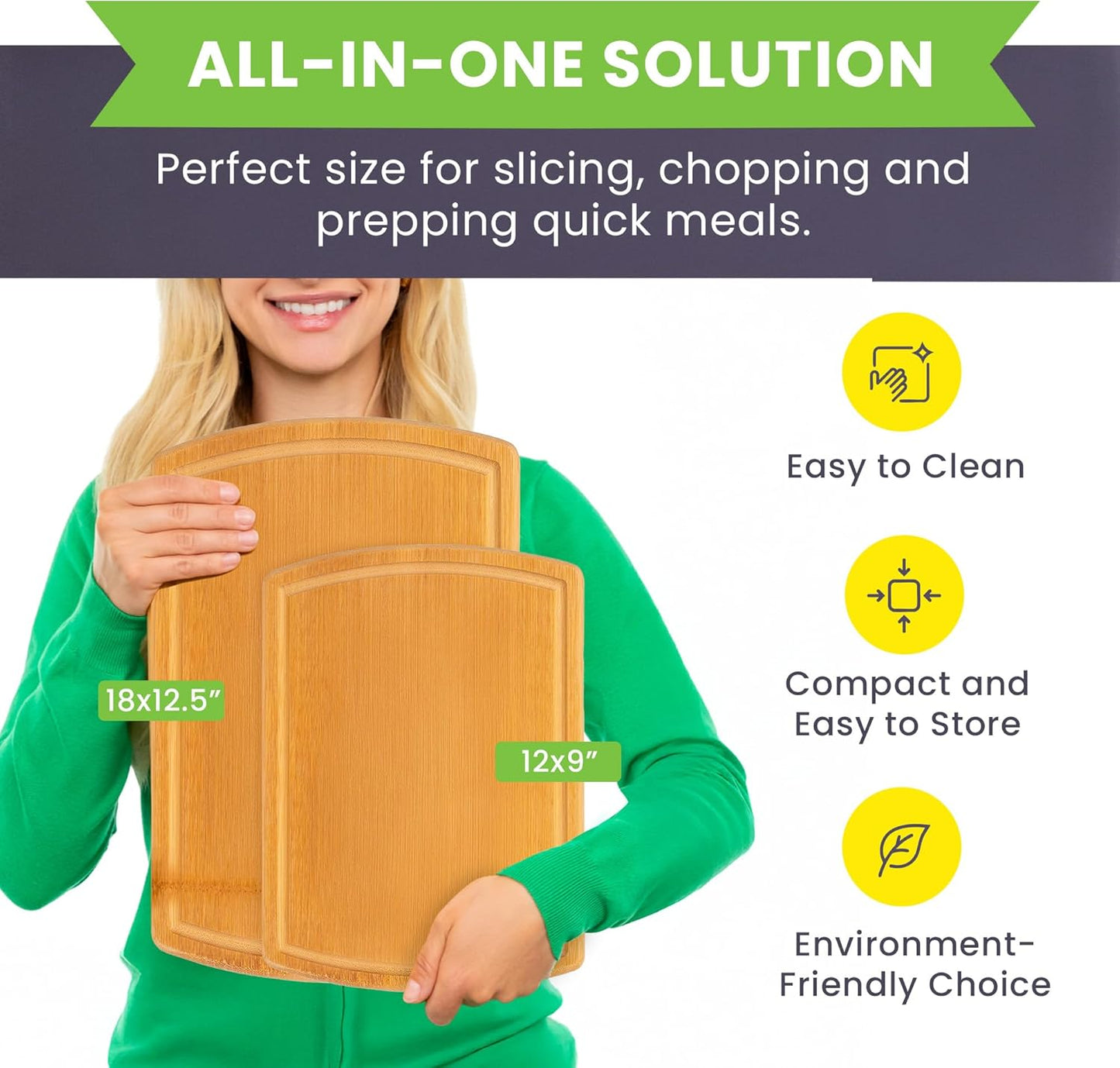 Extra Large Bamboo Cutting Board Set of 2 – Wood Cutting Boards for Kitchen with Glue-Free Surface™ & Juice Groove – Non-Toxic Wooden Chopping Boards, FSC-Certified, Durable Carving Boards