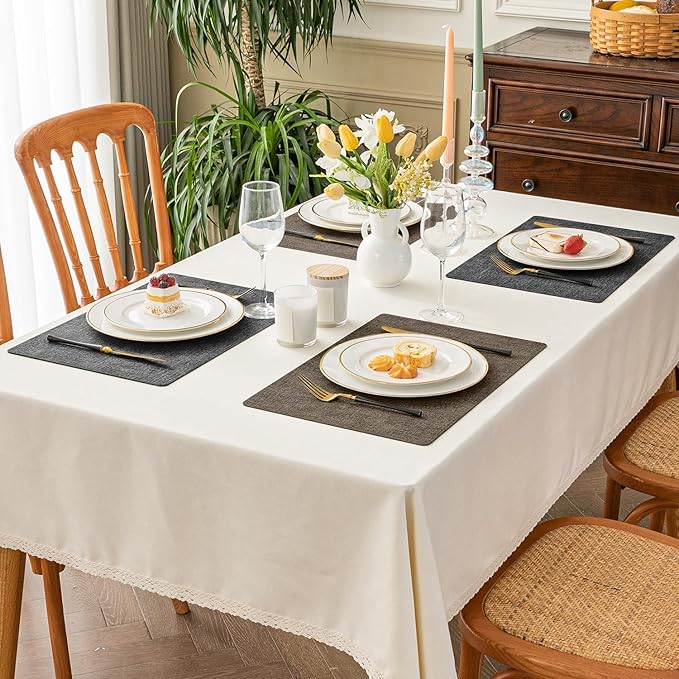 Romanstile Reversible Vinyl Placemats Set of 8, Faux Leather 100% Waterproof Oil-Proof Wipeable Place Mats, Heat Resistant Dual Sided Table Mats for Kitchen/Dining/Party (Grey Brown, 12 x 17 Inch)