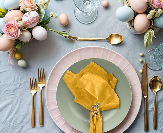 Ruvanti Cloth Napkins Set of 12, 18x18 Inches Napkins Cloth Washable, Soft, Durable, Absorbent, Cotton Blend. Table Dinner Napkins Cloth for Hotel, Lunch, Restaurant, Wedding Event, Parties - Mustard