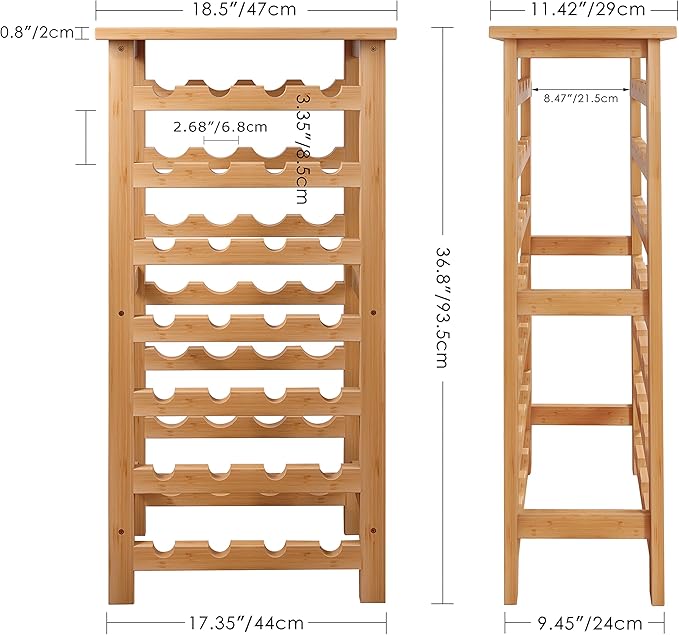 SMIBUY Bamboo Wine Rack, 28 Bottles Display Holder with Table Top, 7-Tier Free Standing Storage Shelves for Kitchen, Pantry, Cellar, Bar (Natural)