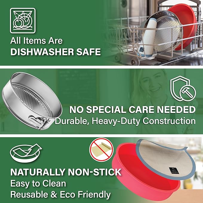 Cheese Cake Pans for Baking - NON TOXIC 9 Inch Spring Form Pan for Cheesecake with LEAKPROOF SILICONE PROTECTOR - STAINLESS STEEL 9 Inch Springform Pan for Cheesecake WATER BATH