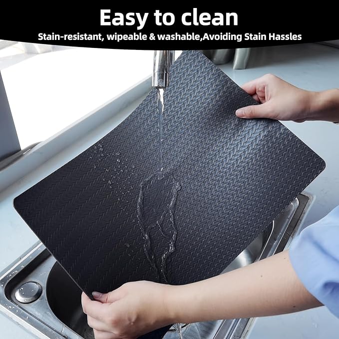 Vinyl Placemats Set of 6-12×17.7 Inch Waterproof & Heattable Placemats, Fall Faux Leather Wipeable Outdoor Table Mat for Dining, Kitchen, Indoor Outdoor Use (Dark Grey, Cable Pattern)