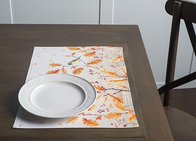 Maison d' Hermine Placemats Set of 4 100% Cotton Washable Cloth Place Mats, Reusable Table Mats for Thanksgiving Christmas Decorations Kitchen Dining Party Wedding Restaurant (Oak Leaves, 13" x 19")