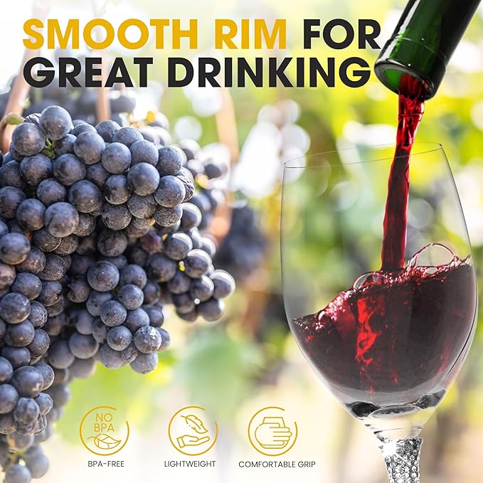 Premium Wine Glasses Set of 4 - Crystal Long Stem Wine Glass with Silver Rhinestone Stem Design - 12 oz