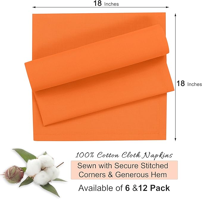 Ruvanti Cloth Napkins Set of 6, 18x18 Inches, 100% Cotton, Washable, Soft & Absorbent, Perfect for Wedding, Christmas, ‎Thanksgiving Dinners - Orange Peel