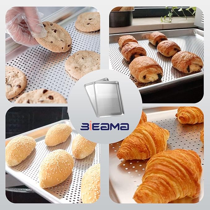 6 Pack Half Size 18" x 13" Aluminum Baking Sheet Pan Perforated, Commercial Bakery Equipment Cookie Sheets, NSF Approved Baking Tray