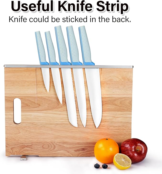 Wood Cutting Board for Kitchen with Built-in Stand, 40 x 30 cm Wooden Chopping Board Charcuterie Board for Cheese, Meat, Vegetables, Bread