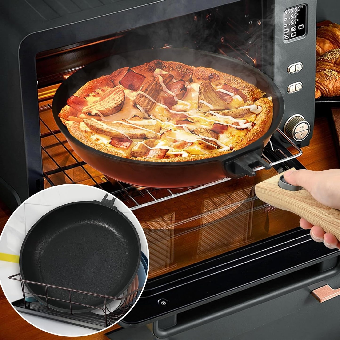 9.5 Inch Non Stick Skillet With Removable Handle, Frying Pan Non Stick Detachable Handle, Oven and Dishwasher Safe Omelette Pan, Egg Frying Pans Cooking Pan For All Cooktops (Granite, Round)