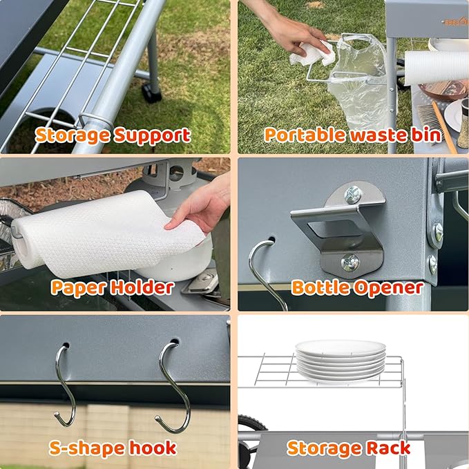 Upgraded Pizza Oven Cart Table for Ooni Koda/Karu/Fyra 16 & 12, Movable Thicken & Widen Rolling Kitchen Cart, Outdoor Grill Stand for Ninja Woodfire,Blackstone Griddle,Carts with Wheels