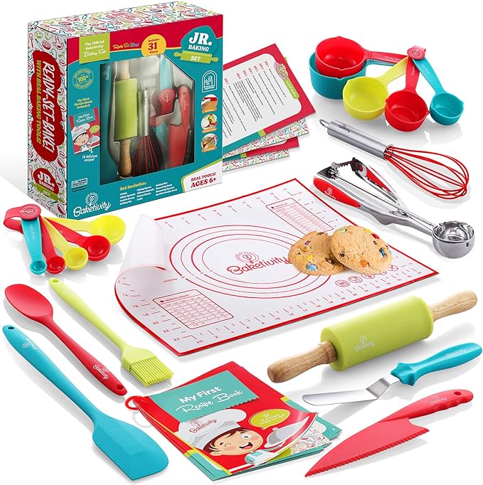 Baketivity 31-Piece Kids Baking Tools Set – Real Cooking Utensils for Children – Safe, Durable, and Fun Kitchen Accessories – Gift for Young Chefs