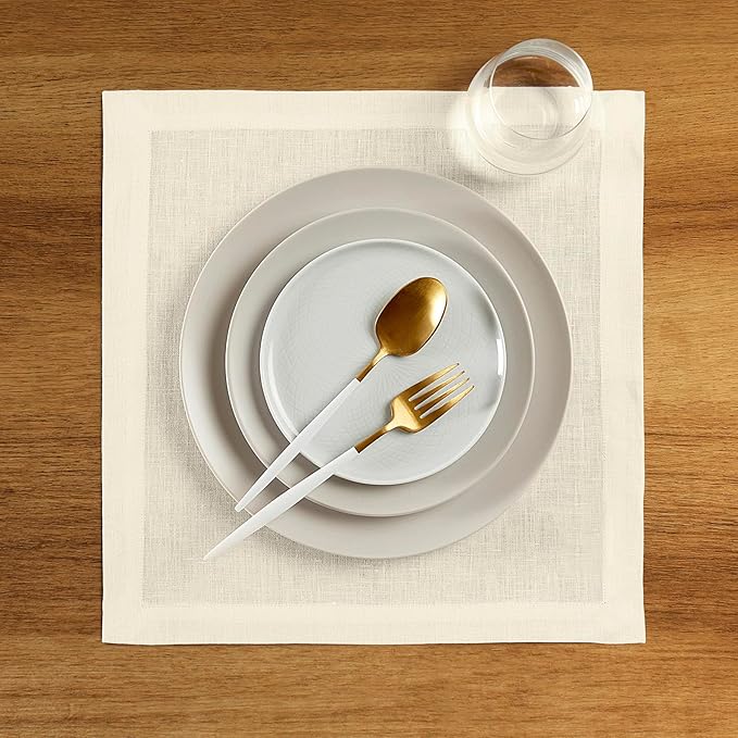 Solino Home Ivory Placemats Set of 4-100% Pure Linen Placemats 14 x 14 Inch for Fall, Autumn, Thanksgiving, Christmas - Fete