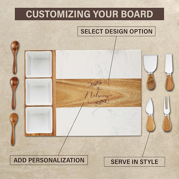 Realtor Gifts,Personalized Marble Wood Charcuterie Board,Real Estate Agent Gifts,Custom Laser Engraved Cheese Serving Board,Realtor Gifts for Women/Men,Cheese Platter,Closing Gifts for Realtors,Buyers