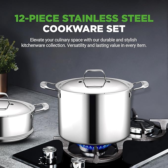 NutriChefKitchen Kitchenware Pots & Pans Set-12-Piece Set Clad Kitchen Cookware w/Steel Handles,Fry Pan Interior Coated w/Prestige Ceramic Non-Stick Coating,Stylish Kitchen Cookware,one size,NCSSX45