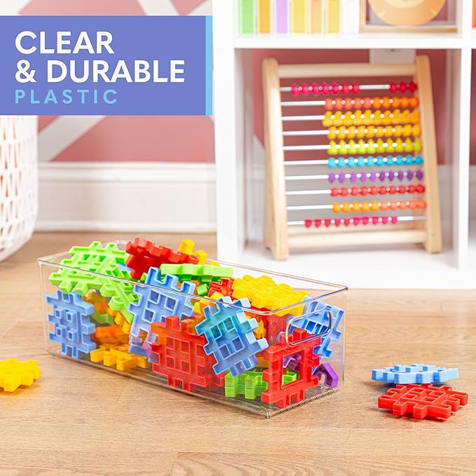 Plastic Food Storage 6 Pack Clear Container Bin with Handles for Organizing Kitchen, Pantry, Refrigerator, Freezer, Pantry, Cabinet, Closet, Bathroom. 16”x6”x5”