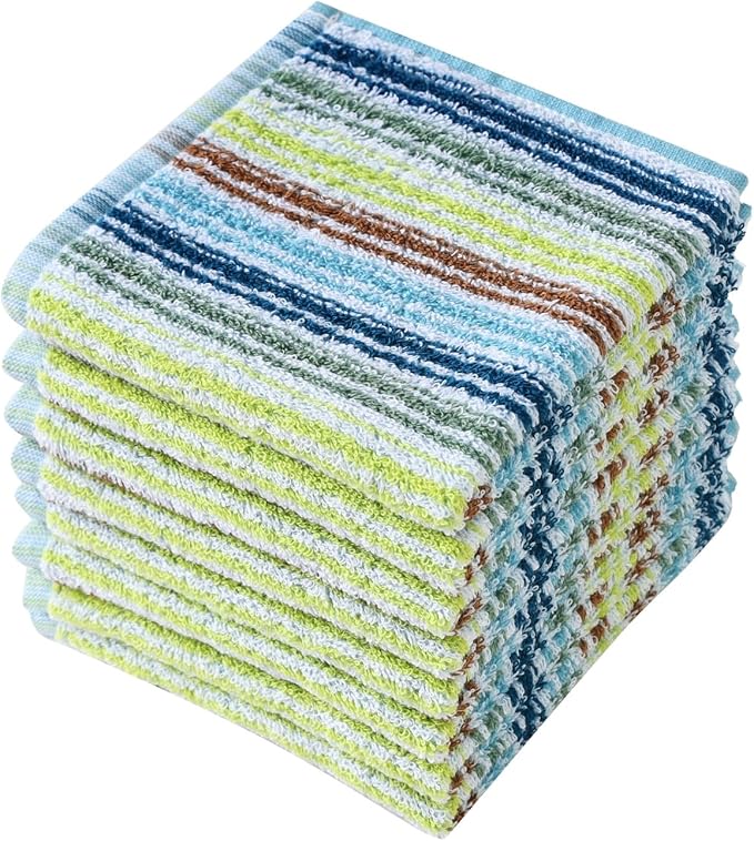Oeleky Kitchen Dishcloths for Washing Dishes, Ultra Absorbent Dish Rags, Cotton Cleaning Cloths Pack of 8, 12x12 Inches (mix-1, 12x12 inch)