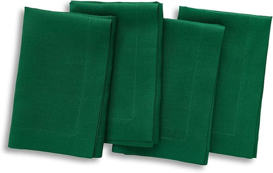 Solino Home Linen Napkins Set of 4-100% Pure Linen Christmas Green Dinner Napkins Cloth 20 x 20 Inch - Fete, Handcrafted and Machine Washable