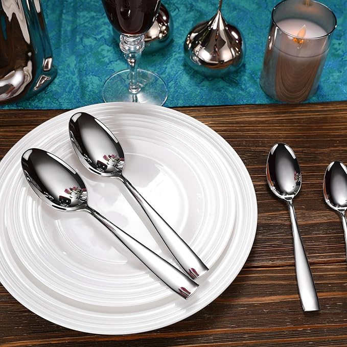KEAWELL Premium Louis Serving Utensils, 18/10 Stainless Steel, Squared Edge Design, Mirror Finish, Dishwasher Safe (Serving Spoons, Set of 4)