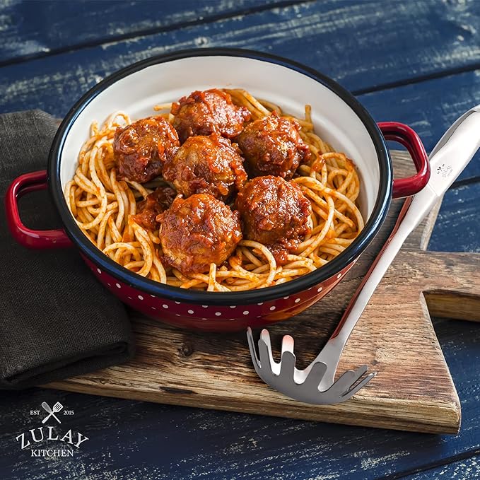 Zulay Kitchen Premium Stainless Steel Spaghetti Server – Pasta Fork with Teeth – Easy to Use & Clean Pasta Utensil – 12” Pasta Server