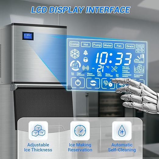 Commercial Ice Maker Machine 650LBS/24H with 350LBS Ice Storage Bin – 182 Cubes per Cycle in 6-15 Mins, Stainless Steel Industrial Ice Machine for Restaurants, Bars, Cafes & Business Use