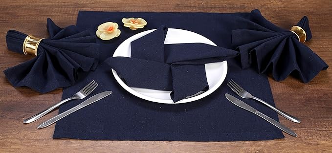 Ramanta Home Navy Cotton Dinner Napkins Set of 12 | 100% Cotton 18x18 Inch Cloth Napkins | Reusable Fabric Table Napkins for Everyday Use, Parties, Weddings, Thanksgiving, Christmas, Halloween