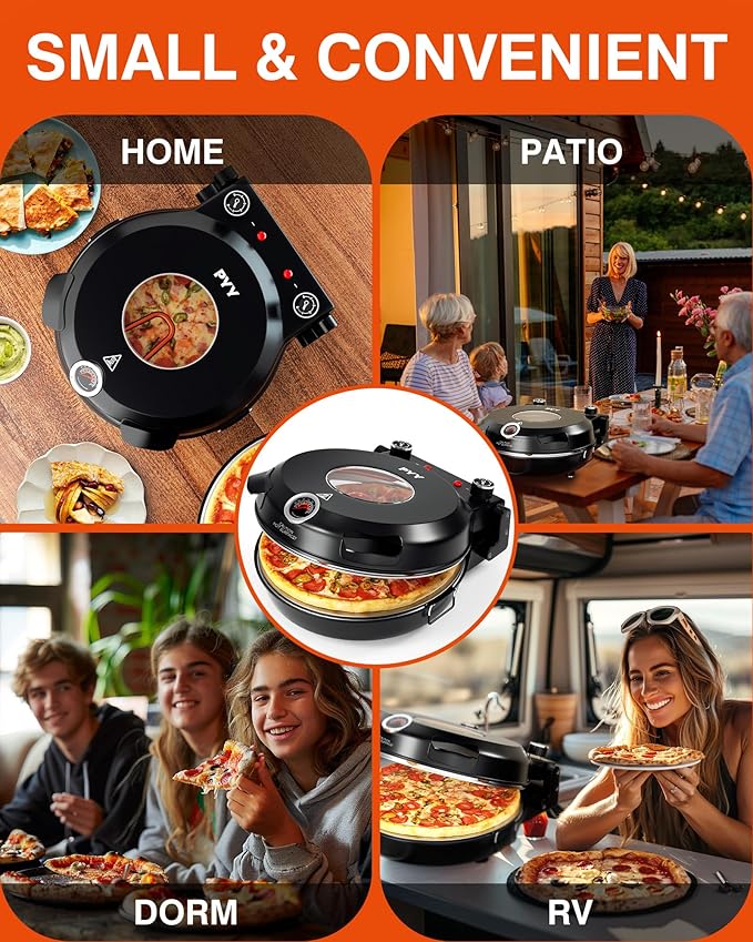 PYY Pizza Oven - 12 Inch Electric Pizza Maker Machine Heats up to 800℉ with Pizza Stone, Viewing Window, Thermometer Table Top Portable Pizza Cooker Countertop for Home Patio RV Dorm
