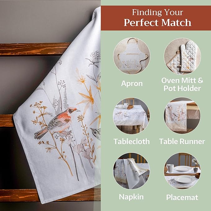 Maison d' Hermine Kitchen Towels Set of 3 100% Cotton 27.50" x 20" Reusable Cloth Tea Dish Towels Absorbent with Hanging Loop for Kitchen, Cocktail Parties Spring/Summer (Meadow Florals - Beige)