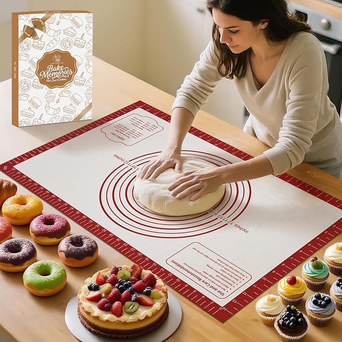 Silicone Baking Mat, Non Stick Pastry Mat Sheet for Dough Rolling, Nonslip Fondant/Pie Crust Mat, Counter Mat Oven Liner Mat for Making Cookies Macarons Bread Baking Supplies Extra Large 26 x 16 Inch