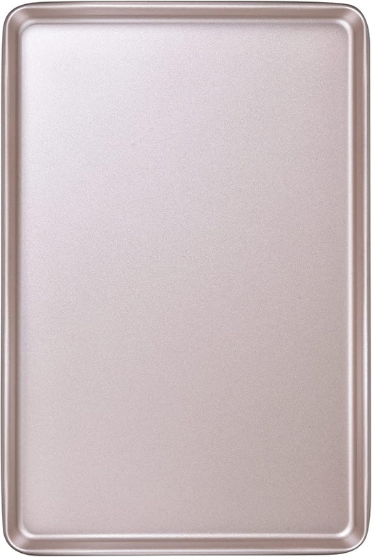 13-Inch Baking Sheet Pan, Non-Stick Carbon Steel Meat Bread Jelly Roll Pizzas Pastries Rimmed Cookie Sheet Pan for Oven Roasting 13" × 9" × 0.8" (Champagne Gold)