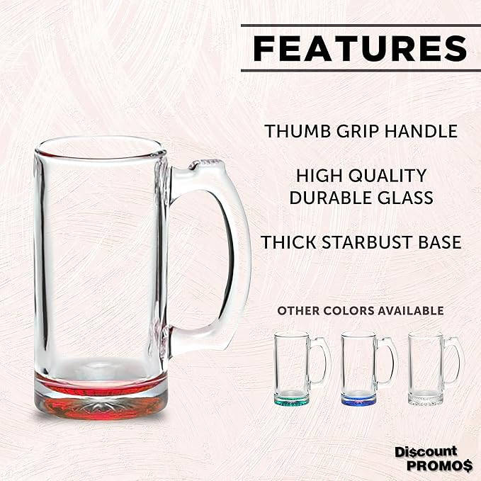 12 Libbey Beer Mugs Set, 12 oz. - Groomsmen Glassware - Red