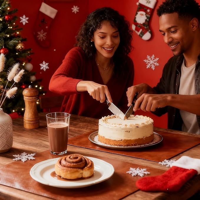 DOLOPL Thanksgiving Placemats Set of 12 Reversible Dual-Color Table Placemats – Heat Resistant Wipeable & Washable Place Mats, Luxury Faux Leather Table Mats for Table Decor(Reddish Brown & Brown)