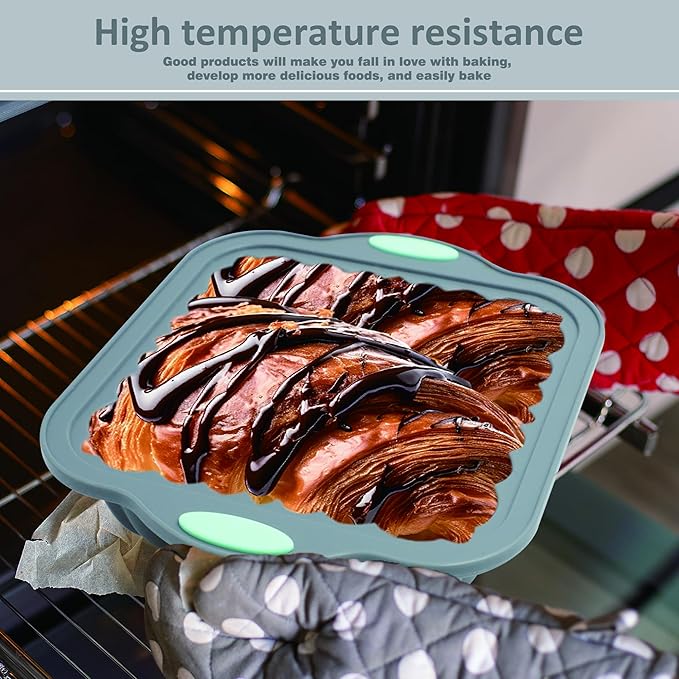 3-Piece Silicone Square Cake Pan Set, Metal-Frame Non-Stick Baking Trays, Jelly Molds, Non-Stick Grooved Cake Molds, Suitable for Breads, Meat Patties, Cakes, 5/7/9 Cups, Light Gray